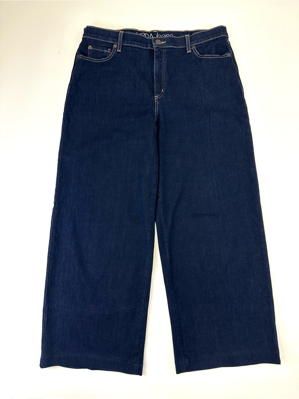 Yoga Jeans Wide Leg Crop Jeans Dark Wash Stretch Denim Size 34in Inseam 27in